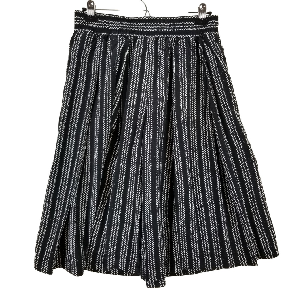Club Monaco Silk Culottes Black White Dotted Stripe Wide Leg Crop Pants Size 6